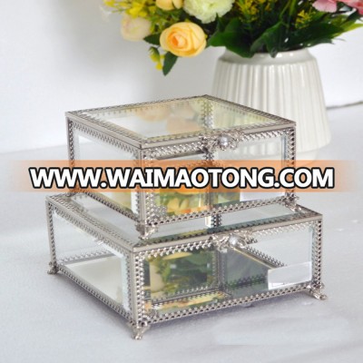 Modern glass jewelry storage boxes glass mirror trinket ring package