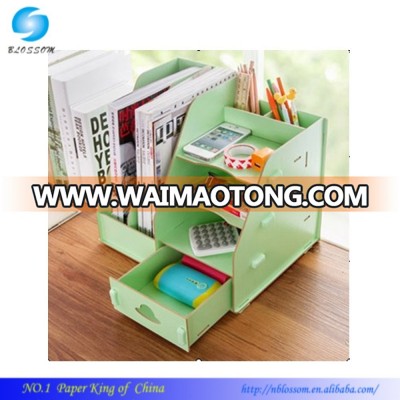 DIY Table Desktop Multifunction Wooden Hollow Books File drawer/Make up Removable Collection Organizer/Cute Desktop Storage Box