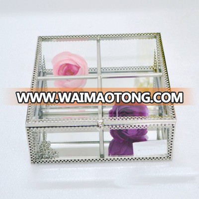 Four separate storage compartments Mini glass Jewelry Ring Box